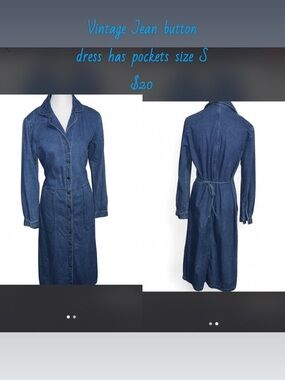 Vintage Button-Front Denim Dress - Blue